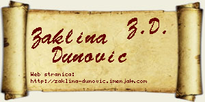 Žaklina Dunović vizit kartica
